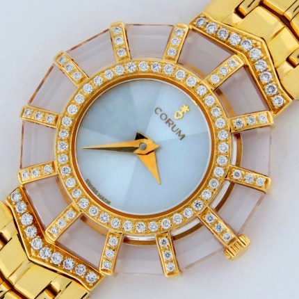 (SOLD) CORUM Limelight Prism Crystal Diamond Quartz Bracelet 18K Yellow Gold 24.780.65 Ladies