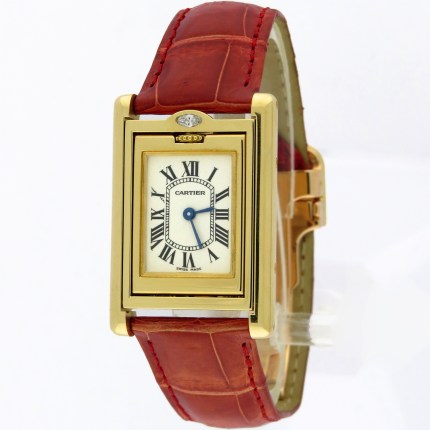 (SOLD) CARTIER Tank Basculante Quartz Diamonds 18K Yellow Gold 2480 Ladies