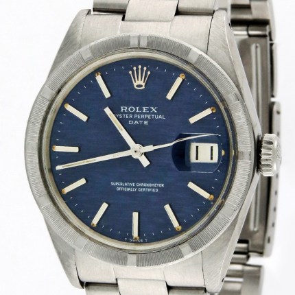 (SOLD) ROLEX Vintage Date Mosaic Blue Dial Non-Quickset Plastic Crystal Oyster Bracelet S.Steel 1501 Mens