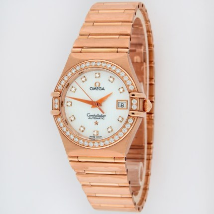 (SOLD) OMEGA 1198.75.00 18KR Ladies Constellation 50 Years Automatic Diamond Dial & Bezel Bracelet 27.5mm 18K Rose Gold