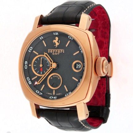 (SOLD) PANERAI FERRARI FER00007 18K Mens GT Gran Turismo 8 Days GMT Hand-Wind Rose Gold