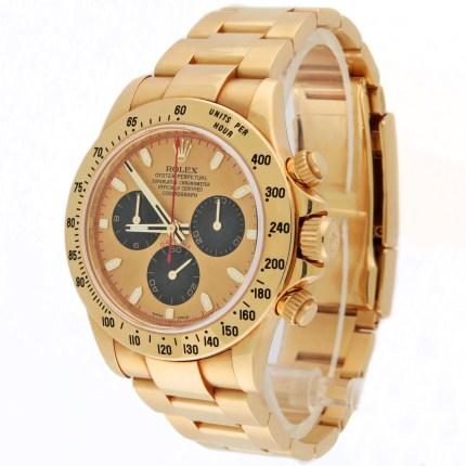 (SOLD) ROLEX 116528 18K Mens Daytona Paul Newman Champagne Dial Bracelet Yellow Gold