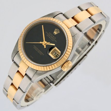 (SOLD) ROLEX Datejust Quickset Oyster Bracelet ONYX Dial 2-Tone 69173 Ladies