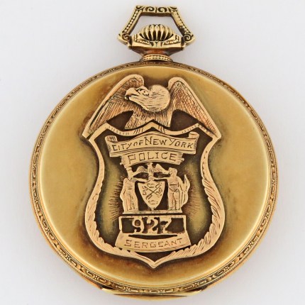 KEYSTONE HOWARD 14K 10-Size 44mm Open Face NYPD Sergeant Retirement 54th Precinct Yellow Gold