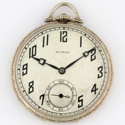 ILLINOIS 14K 12-Size 44mm Open Face Aristocrat Grade 439 w/Enamel White Gold