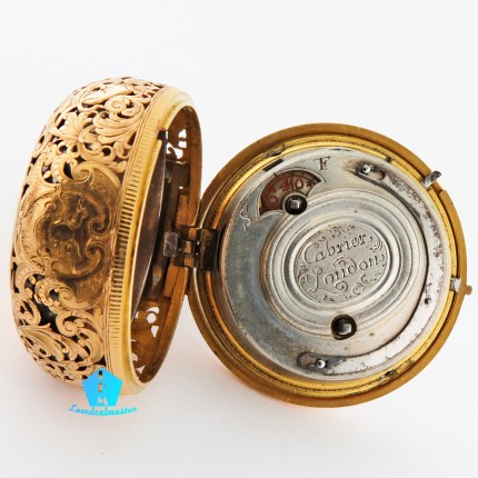 CABRIER (LONDON) 20K Repousse Skeletonized Pair Case Quarter Repeater Verge Fusee Key Wind & Key Set Yellow Gold - Image 6