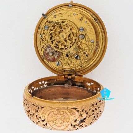 CABRIER (LONDON) 20K Repousse Skeletonized Pair Case Quarter Repeater Verge Fusee Key Wind & Key Set Yellow Gold - Image 9