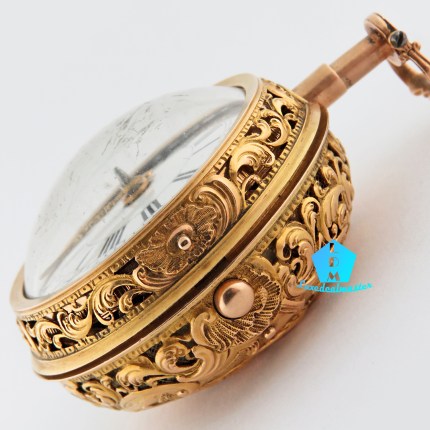 CABRIER (LONDON) 20K Repousse Skeletonized Pair Case Quarter Repeater Verge Fusee Key Wind & Key Set Yellow Gold - Image 5