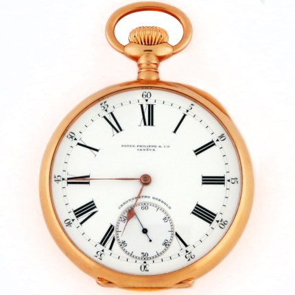 (SOLD) PATEK PHILIPPE 18K 56mm 22 Lignes Open Face Chronometro Gondolo w/Archive Rose Gold
