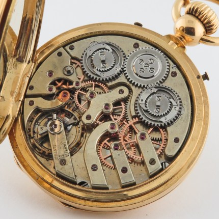 EDOUARD VIELLE (SWISS) 55mm Hunter Case ¼ Quarter Jump Tandem Wind Start & Stop Timer18K Yellow Gold Mens