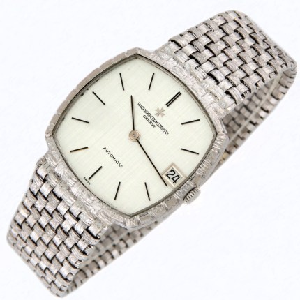 (SOLD) VACHERON CONSTANTIN 7391 18K Vintage Mens Historiques Automatic Cushion Woven Bracelet White Gold