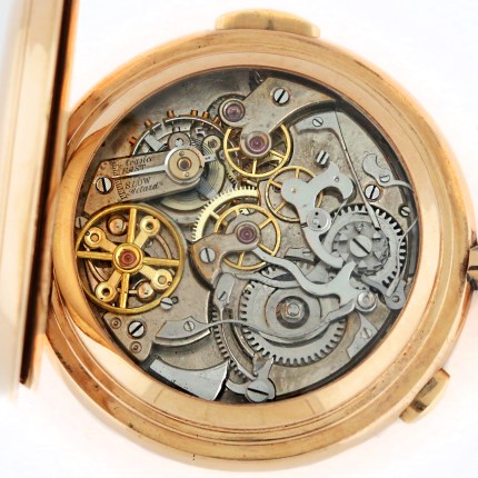 (SOLD) HENRI SANDOZ (SWISS) 14K 54mm Hunting Case Minute Repeater Chronograph Yellow Gold