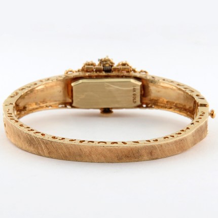 LONGINES 14K Ladies Vintage Hand-Wind Bangle Opal Adorned Cover 1940s Yellow Gold - Image 8