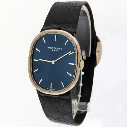 Patek Philippe Vintage Golden Ellipse Navy Blue Dial Reference 3848G 18K White Gold Wristwatch