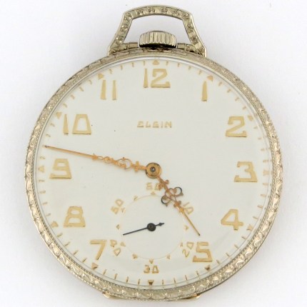 LORD ELGIN 14K 12-Size 43mm Open Face Classic Series Grade 451 19 Jewels White Gold