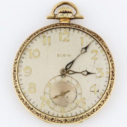 LORD ELGIN 14K 12-Size 44.5mm Open Face Corsican Model Grade 450 21 Jewels White & Yellow Gold Two-Tone