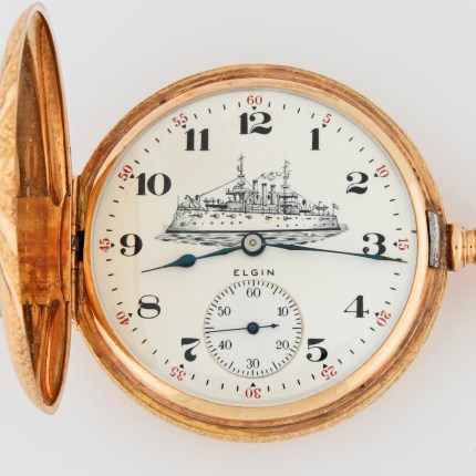 ELGIN 14K 16-Size 49mm Hunter Case Rare Great White Fleet Dial Multi-Color Gold