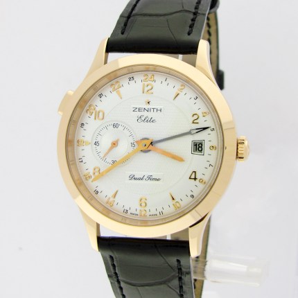 (SOLD) ZENITH 18.1125.682/02.C490 18K Rose Gold Mens Class Elite Dual Time GMT Automatic 39mm