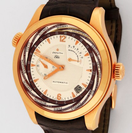 (SOLD) ZENITH 18.0520.4021/75.C491 18K Rose Gold Mens Grand Class Open XXT World Time 44mm