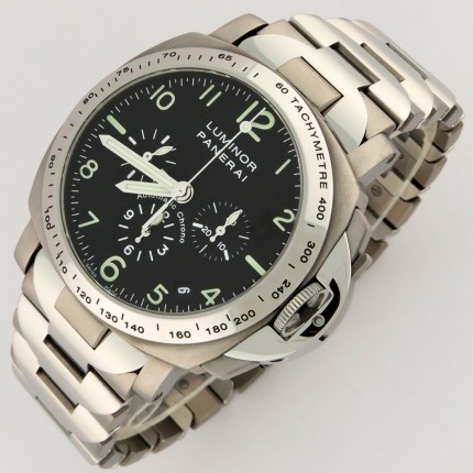 (SOLD) PANERAI PAM00072 Titanium Mens Luminor Automatic Chronograph El Primero Cal.400Z Ti-SS Bracelet 40mm