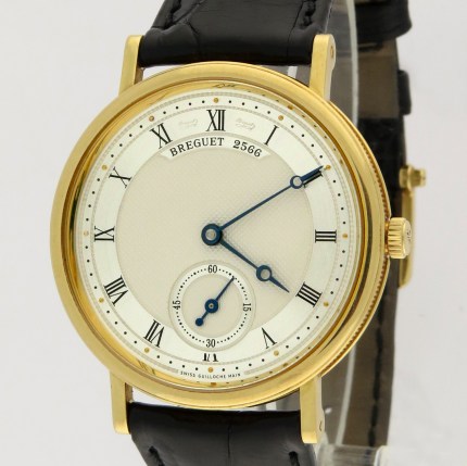 (SOLD) BREGUET 5907BA/12/984 18K Mens Classique Manual-Wind with Power Reserve Indicator 35mm Yellow Gold