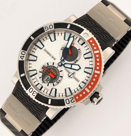 (SOLD) ULYSSE NARDIN 263-90 SS/Ti Mens Maxi Marine Diver Automatic Orange/Navy 45mm S.Steel & Titanium