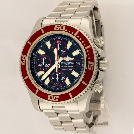 (SOLD) BREITLING A13341X9 Mens SS Superocean II Automatic Chronograph 'Abyss Red' Bracelet 44mm S.Steel
