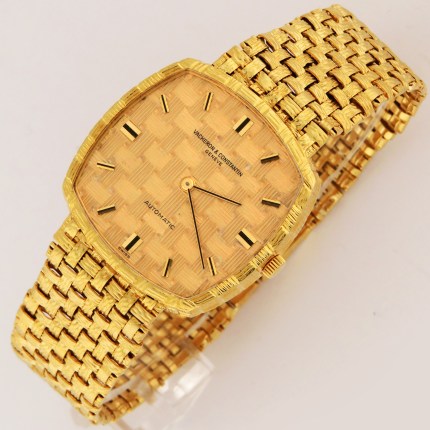 (SOLD) VACHERON CONSTANTIN 43005 18K Mens Vintage Historiques Automatic Cushion Braided Woven Bracelet Yellow Gold