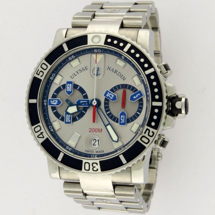 (SOLD) ULYSSE NARDIN 8003-102-7/91 SS Mens Maxi Marine Automatic Chronograph 42.7mm Bracelet Stainless Steel