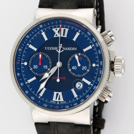 (SOLD) ULYSSE NARDIN 353-66/323 SS Mens Maxi Marine Automatic Chronograph Blue Dial 41mm Stainless Steel