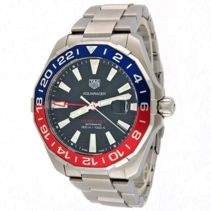 (SOLD) TAG HEUER WAY201F.BA0927 SS Mens Aquaracer 300M Caliber 7 GMT Automatic Bracelet Pepsi Bezel S.Steel 43mm