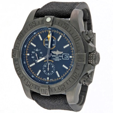 (SOLD) BREITLING M133711A  Mens SS Super Avenger II Automatic Chronograph Black Steel Stainless 48mm