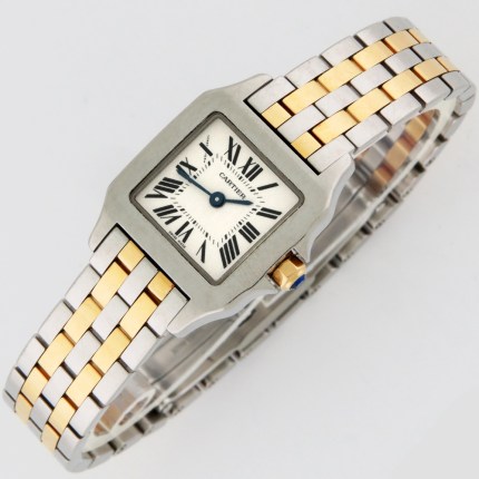 CARTIER W25066Z6 / 2698 Two Tone 18K/SS Santos Demoiselle 2-Rows Yellow Gold Bracelet 20x28mm Ladies Watch