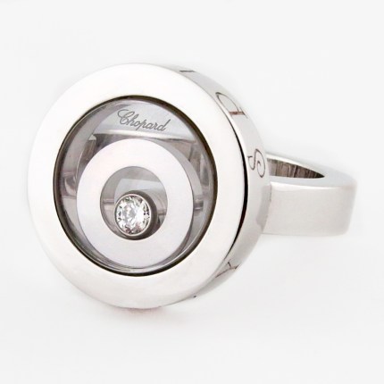 CHOPARD 18K White Gold Ladies Happy Spirit Ring with Floating Diamond 82/5405-1111