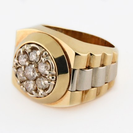 RING - 14K Two-Tone Gold Mens Vintage Rolex President Jubilee Style Vintage 1.5cts Diamonds Ring 17.6g