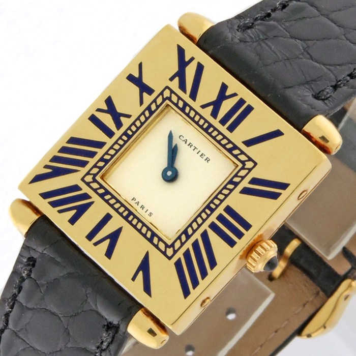 CARTIER 18K Yellow Gold Obus Quadrant Quartz Enamel Bezel W128228 Ladies Watch