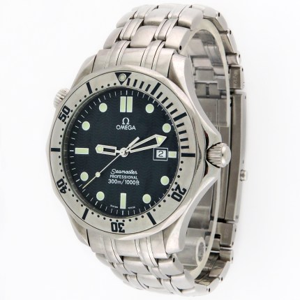 OMEGA 2542.80 Mens Seamaster 300M Blue Wave Dial Quartz Mens Watch Large Size Stainless Steel 41mm