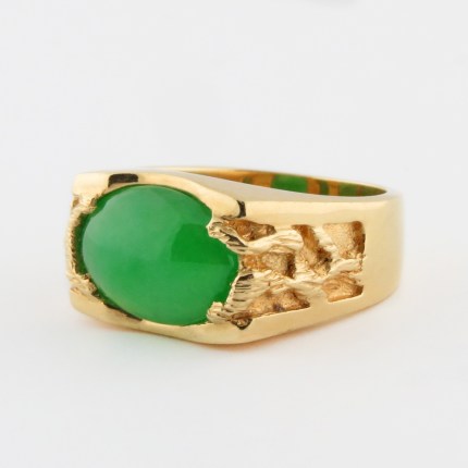 RING - Mens/Unisex Vintage Natural 'A' Jadeite 18K Yellow Gold Signed 'Yamada' w/Gem Report