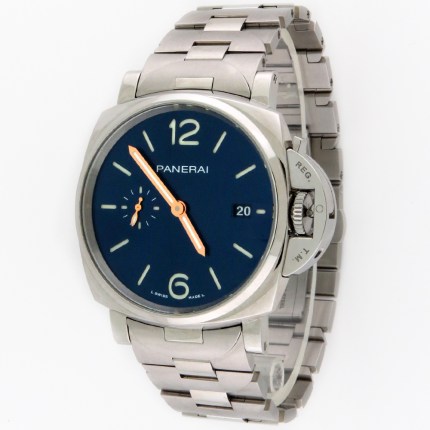 Panerai Luminor Due Blue Dial Automatic Mens Wrist Watch. Current Model, Pam01124. Diameter 42mm. Retail Price $8,100.