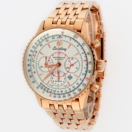 Breitling Navitimer Montbrillant 18K Rose Gold Bracelet Automatic Chronograph Mens Wristwatch Model H41330. Retail Price $26,950