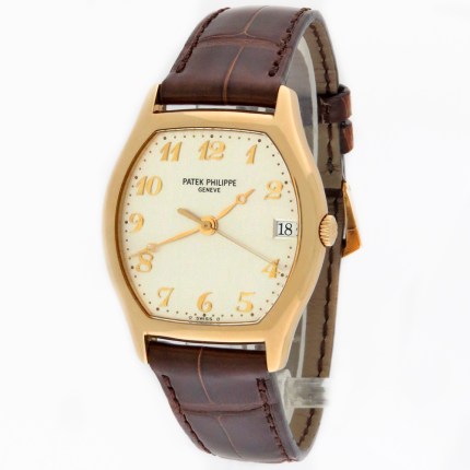 Patek Philippe Mens Gondolo Tonneau Automatic Wristwatch. Model Reference 5030J. 18K Yellow Gold with Box and Paperwork.