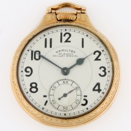 HAMILTON 16-Size 51mm Open Face 950B Railway Special 23j Enamel Dial Gold Filled Railroad Pocket Watch. High Grade Railroad watch all authentic and original.