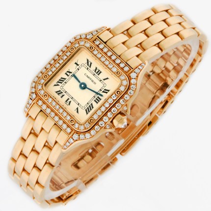Cartier Panthere Ladies 18K Yellow Gold Double Rows Factory Diamonds Small Model 22mm x 30mm. Model Reference 1280 / WF3072B9. Comes with Boxes and Papers.