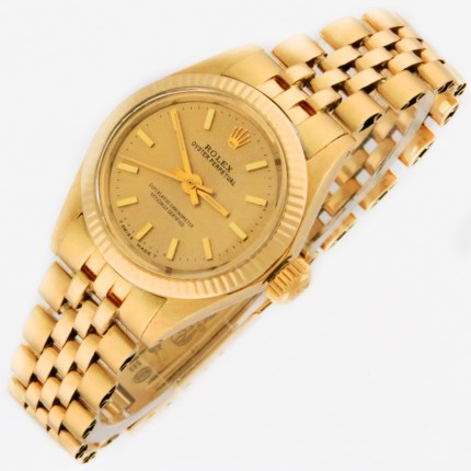 Rolex Ladies Vintage Perpetual 14K Gold Bracelet Wristwatch Model Reference 6719. Circa 1983. Diameter 25mm.