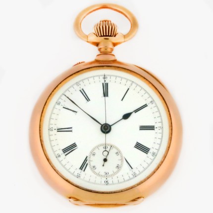 VACHERON CONSTANTIN Top Quality Gilt Chronograph in 18K Solid Yellow Gold Pocket Watch. 53mm Diameter, Rare Heirloom Antique, Circa 1880-1890s.