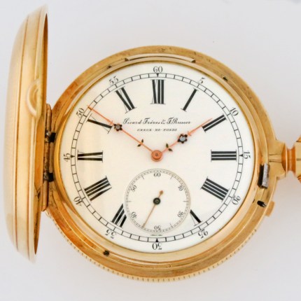 PICARD FRERES & F. RUSER 18K 53.5mm Hunter Case Top Quality Dual Dial Triple Calendar Special Fine Regulation on Dial Yellow Gold Pocket Watch. Extremely Rare Mechanism. - Image 2