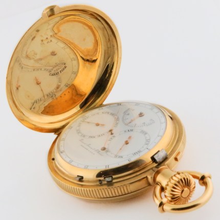 PICARD FRERES & F. RUSER 18K 53.5mm Hunter Case Top Quality Dual Dial Triple Calendar Special Fine Regulation on Dial Yellow Gold Pocket Watch. Extremely Rare Mechanism. - Image 3