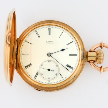 A. Lange & Sohne 18K Solid Gold Quality 1A Hunter Case Pocket Watch. 52mm unpolished.
