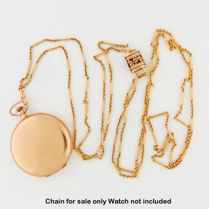 14K Yellow Gold Ladies Antique Extra Long Necklace & Watch Chain w/ Enamel Slide. 27.7”in / 70.3cm 33.5g total weigh. Mint Condition Chain.