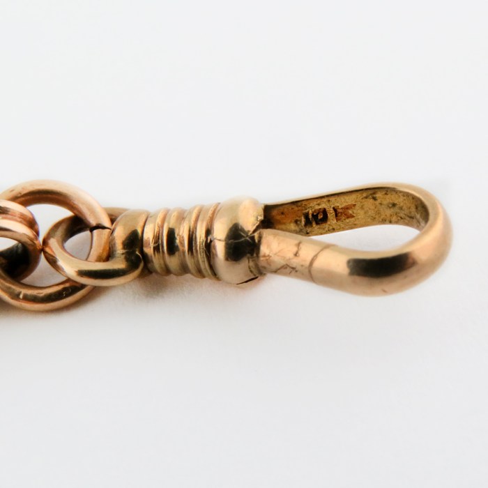 10K Yellow Gold Mens Antique Arabic/Turkish Motif Pocket Watch Chain w/slide. 11”in / 28cm 18.8g total weigh. Very stylish and well made antique PW chain